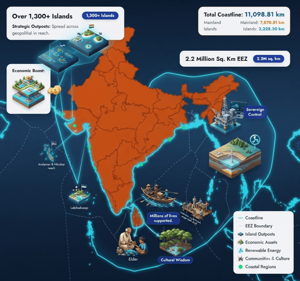 India Maritime and Coastal Infographic Map